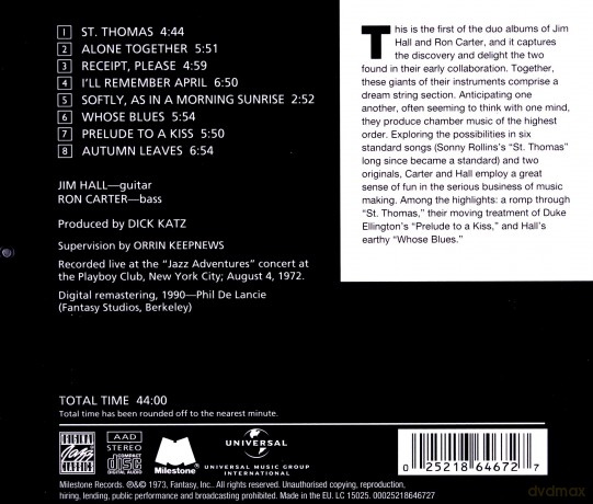 Jim Hall, Ron Carter: Alone Together [CD]
