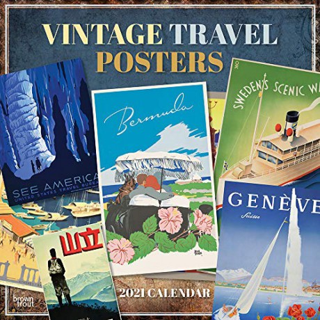 Vintage Travel Posters 2021 12 x 12 Inch Monthly Square Wall Calendar, Art Poster Railways Illustrations [KSIĄŻKA]