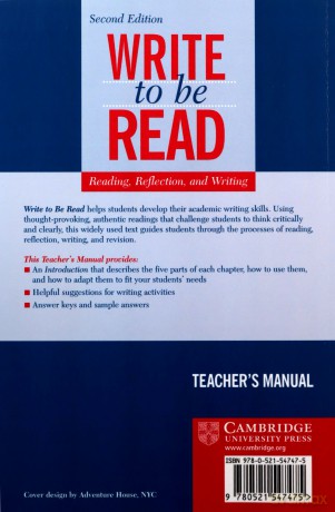 Write to be Read Teacher's Manual: Reading, Reflection, and Writing (Cambridge Academic Writing Collection) - William Smalzer [KSIĄŻKA]