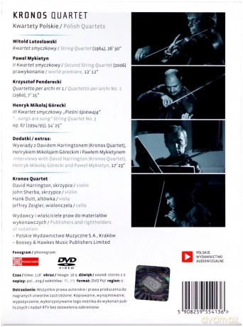 Kronos Quartet: Kwartety Polskie: Witold Lutosławski, Paweł Mykietyn, Krzysztof Penderecki, Henryk Mikołaj Górecki (digipack)[DVD]