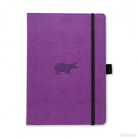 Dingbats Wildlife Medium A5+ Hardcover Notebook - PU Leather, Micro-Perforated 100gsm Cream Pages, Inner Pocket, Elastic Closure, Pen Holder, Bookmark (Squared, Purple Hippo)