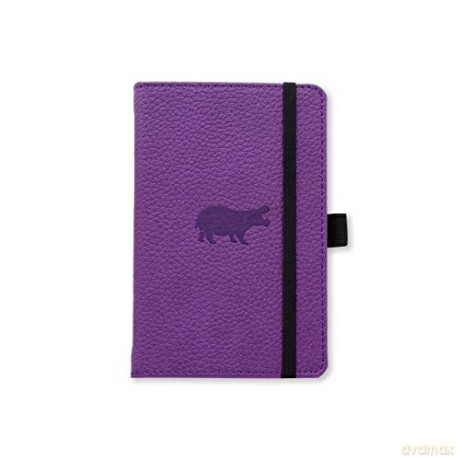 Dingbats Wildlife Pocket A6 Hardcover Notebook - PU Leather, Micro-Perforated 100gsm Cream Pages, Inner Pocket, Elastic Closure, Pen Holder, Bookmark (Squared, Purple Hippo)