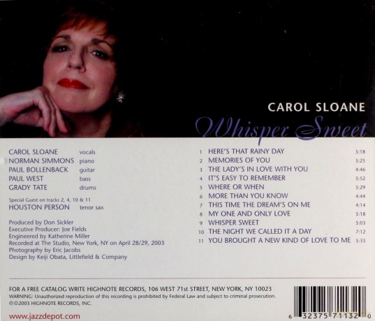 Carol Sloane: Whisper Sweet [CD]