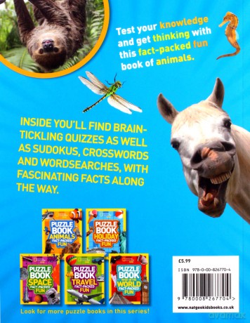 Puzzle Book Animals: Brain-tickling quizzes, sudokus, crosswords and wordsearches (National Geographic Kids) [KSIĄŻKA]