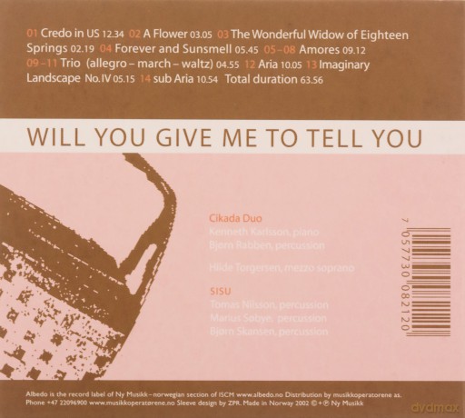 Cikada Duo, SISU: Will You Give Me To Tell You [CD]