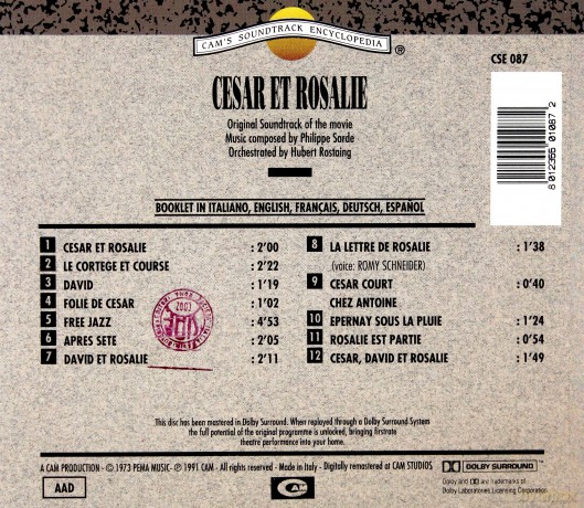 Cesar Et Rosalie (Cesar and Rosalie) soundtrack (Cezar i Rozalia) (Philippe Sarde) [CD]