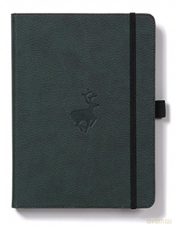 Dingbats Wildlife Extra Large A4+ Hardcover Notebook - PU Leather, Micro-Perforated 100gsm Cream Pages, Inner Pocket, Elastic Closure, Pen Holder, Bookmark (Dotted, Green Deer) [KSIĄŻKA]