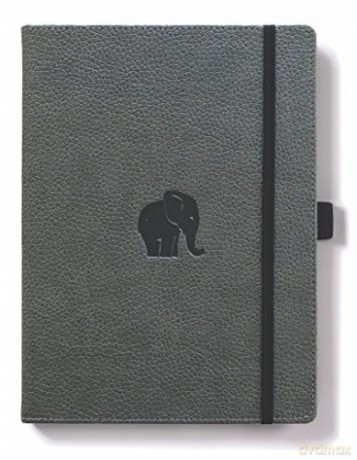 Dingbats Wildlife Extra Large A4+ Hardcover Notebook - PU Leather, Micro-Perforated 100gsm Cream Pages, Inner Pocket, Elastic Closure, Pen Holder, Bookmark (Plain, Grey Elephant) [KSIĄŻKA]