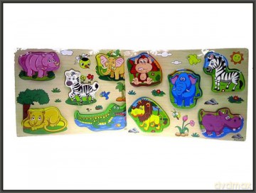 Puzzle drewniane klocki zwierzęta 12x30cm 2rodz. HIPO [PUZZLE]