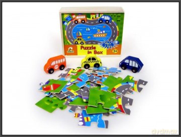 Puzzle drewniane tor + 3 auta 22.5x18cm HIPO [PUZZLE]