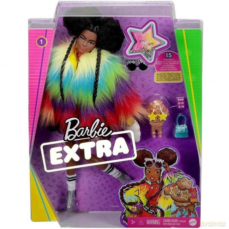 Lalka Barbie Extra Moda Ciemno skóra kolorowe futro