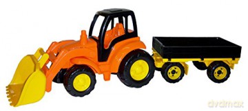 Mistrz, traktor z łyżką i przyczepą w siatce