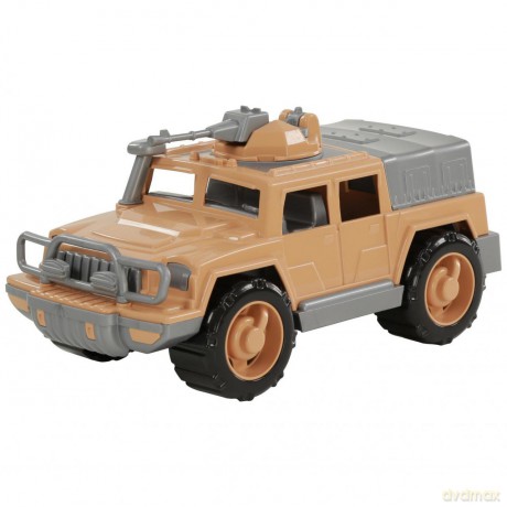 Samochód Jeep wojskowy "Obrońca Safari"z jednym karabinem w siatce