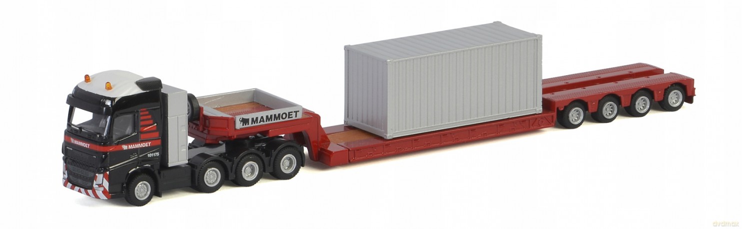 MAMMOET Ciągnik siodłowy VOLVO FH4 GLOB XL 8x4 z niskopodwoziową 4-osiową naczepą + kontener w pudełku