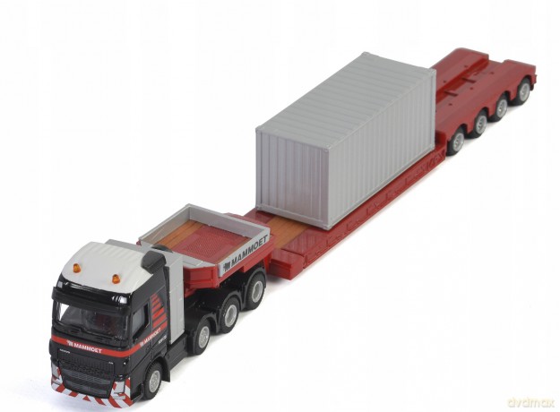MAMMOET Ciągnik siodłowy VOLVO FH4 GLOB XL 8x4 z niskopodwoziową 4-osiową naczepą + kontener w pudełku