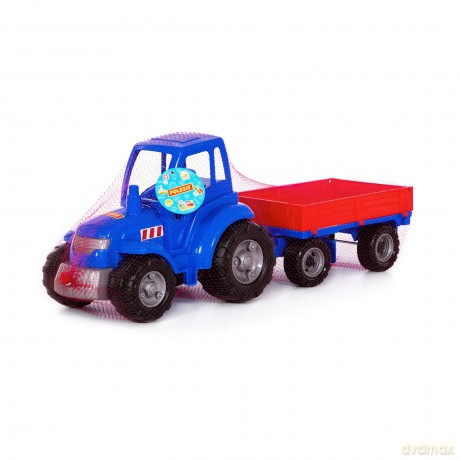 Traktor niebieski "Mistrz" z przyczepą w siatce