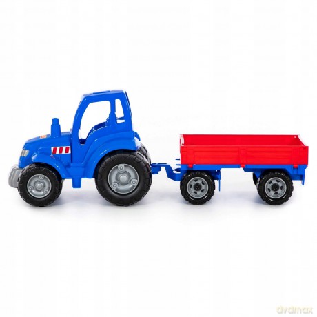 Traktor niebieski "Mistrz" z przyczepą w siatce