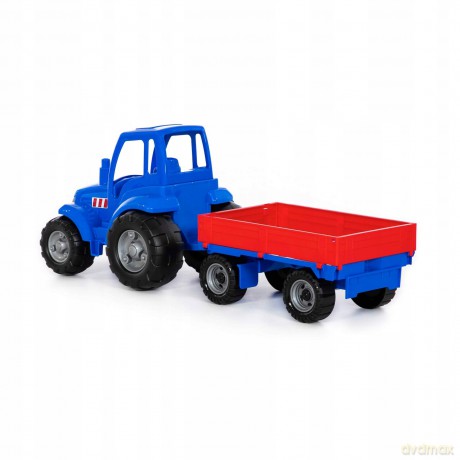 Traktor niebieski "Mistrz" z przyczepą w siatce