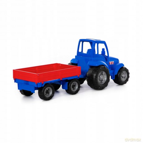Traktor niebieski "Mistrz" z przyczepą w siatce