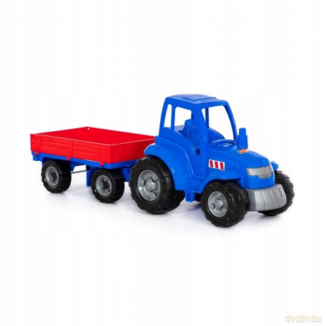 Traktor niebieski "Mistrz" z przyczepą w siatce