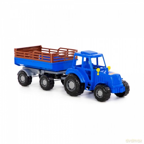 Traktor Altaj niebieski z przyczepą w siatce