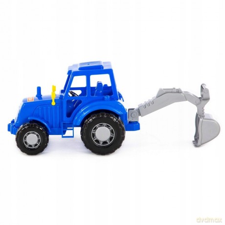 Traktor-koparka Majster niebieski w siatce