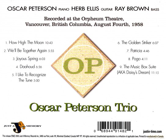 Oscar Peterson with Herb Ellis and Ray Brown: Vancouver, 1958 [CD]