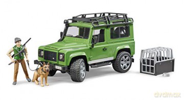 Land Rover Defender z figurką leśnika i z psem