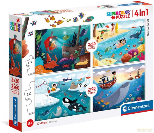 CLEMENTONI 2x20 + 2x60 el. Seaworld Wodny świat [PUZZLE]
