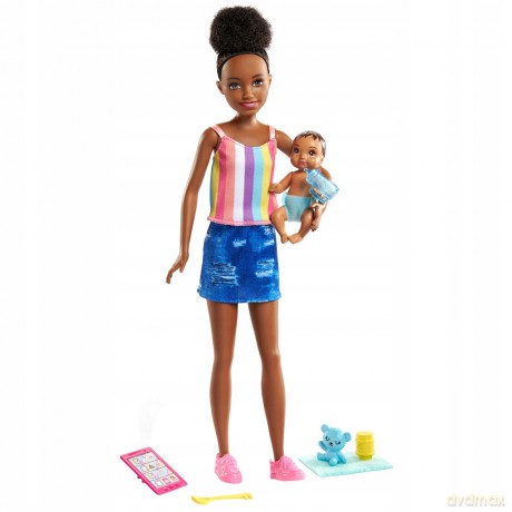 Barbie Opiekunka Lalka + bobas + akcesoria MATTEL