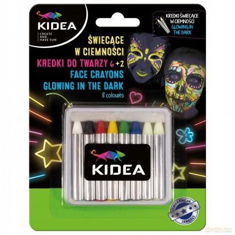 Kredki do twarzy 8 szt. - 2 świecące w ciemności Kidea