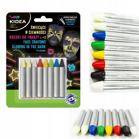 Kredki do twarzy 8 szt. - 2 świecące w ciemności Kidea