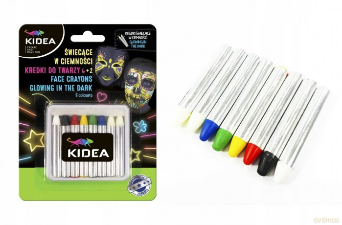 Kredki do twarzy 8 szt. - 2 świecące w ciemności Kidea