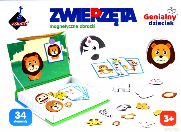 Układanka magnetyczna zwierzęta 34 el.