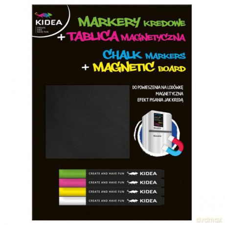 Zestaw markery kredowe 4 szt. i tablica magnetyczna A4 Kidea