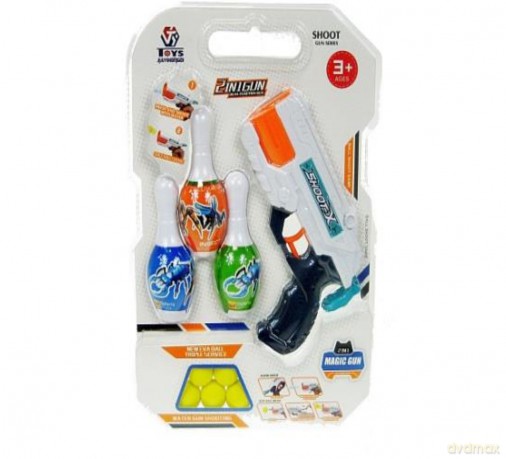 Pistolet 2w1 piłeczki i woda kręgle 20 cm