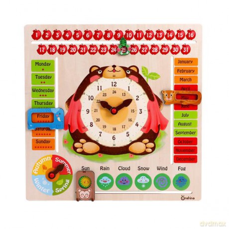 Drewniana tablica do nauki kalendarza i zegara