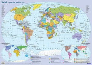 Mapa świata fizyczna. Plansza edukacyjna na ścianę i biurko