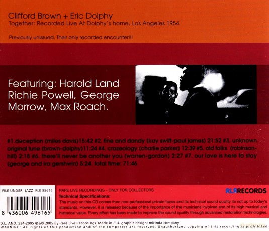 Clifford Brown, Eric Dolphy: Together: Recorded Live At Dolphy's home, Los Angeles 1954 [CD]