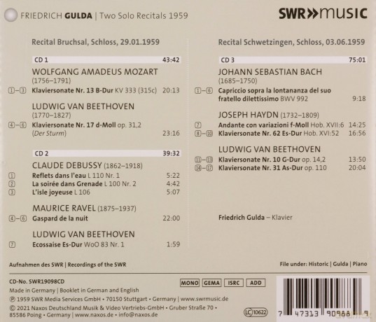 Friedrich Gulda: Friedrich Gulda: Two Solo Recitals 1959 [3CD]