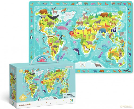 DODO 80 el. obserwacyjne Mapa Świata zwierząt DOP300133 [PUZZLE]