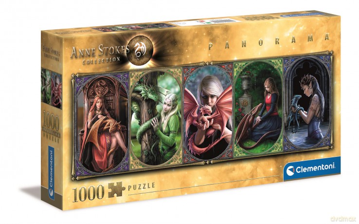 CLEMENTONI 1000 el. panoramiczne ANNE STOKES collection Przyjaciele smoka 39598 [PUZZLE]