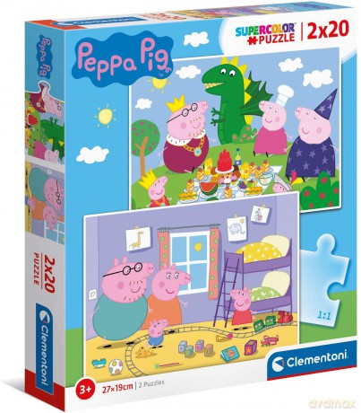 CLEMENTONI 2x20 el. super color Świnka Peppa 24778 [PUZZLE]