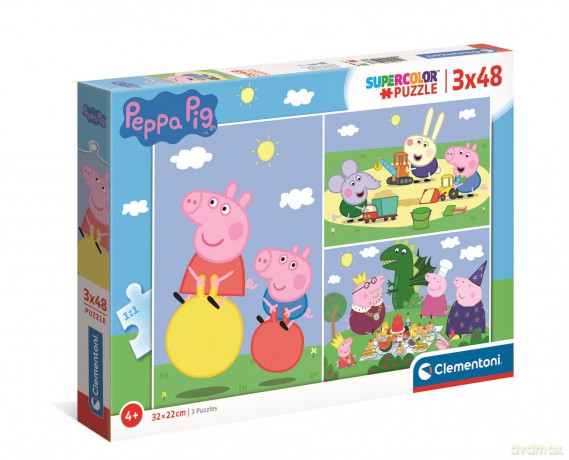 CLEMENTONI 3x48 el. super color Świnka Peppa 25263 [PUZZLE]