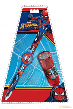 Zestaw zegarek cyfrowy z latarką LED Spiderman MV15774