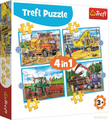 TREFL 4w1 (12, 15, 20, 24) Duże maszyny budowlane 34353 [PUZZLE]