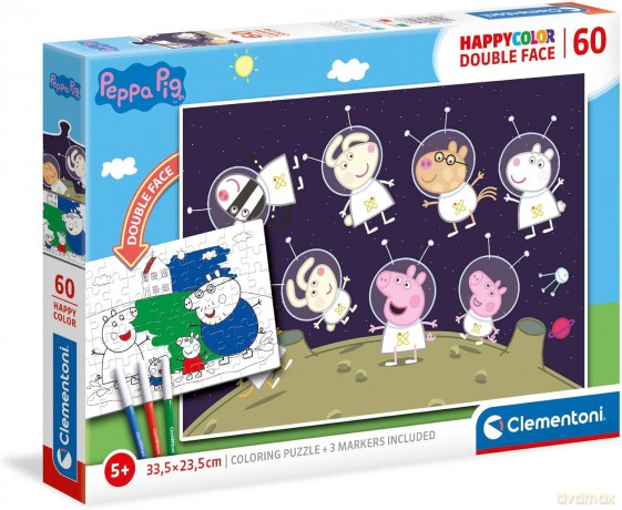 CLEMENTONI 60 el. happy color Świnka Peppa 26096 [PUZZLE]