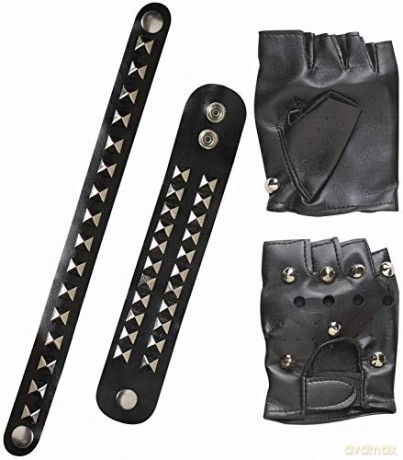 Biker Rocker: Biker Rocker Set Bracelet Choker Feather Gloves For Fancy Dress Costumes Accessory