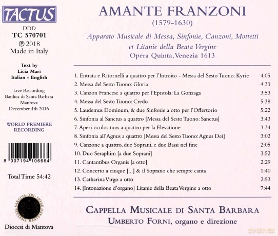 Amante Franzoni: Apparato Musicale op.5 (1613) [CD]