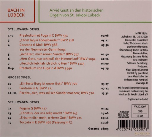 Johann Sebastian Bach: Arvid Gast-Bach in Lubeck [CD]